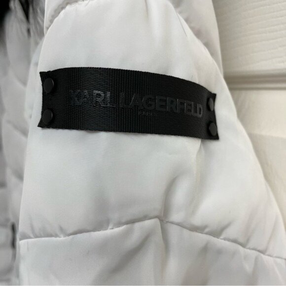 Karl Lagerfeld Paris White Long Faux Fur Puffer Coat - Size Large - Picture 5 of 16
